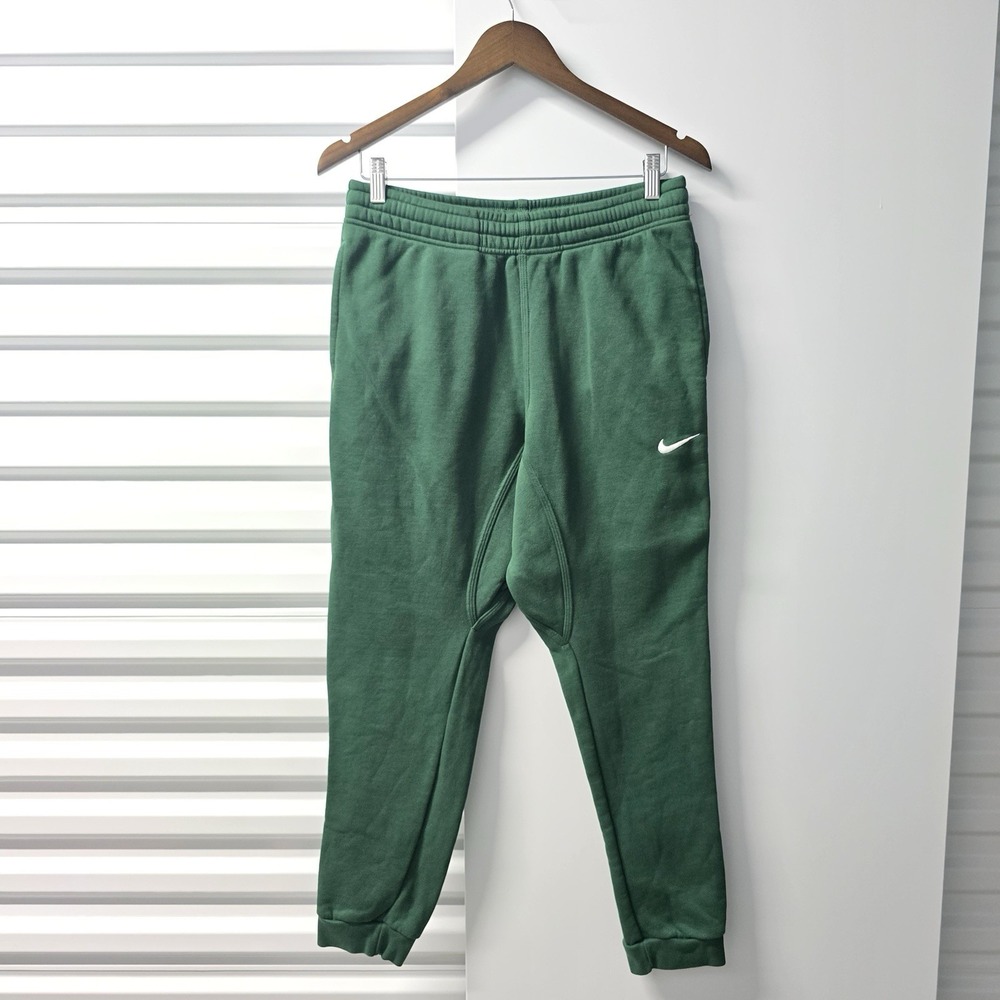 Nike Fleece Joggers Mens M Green Heather Sweatpants White Swoosh Cuffed